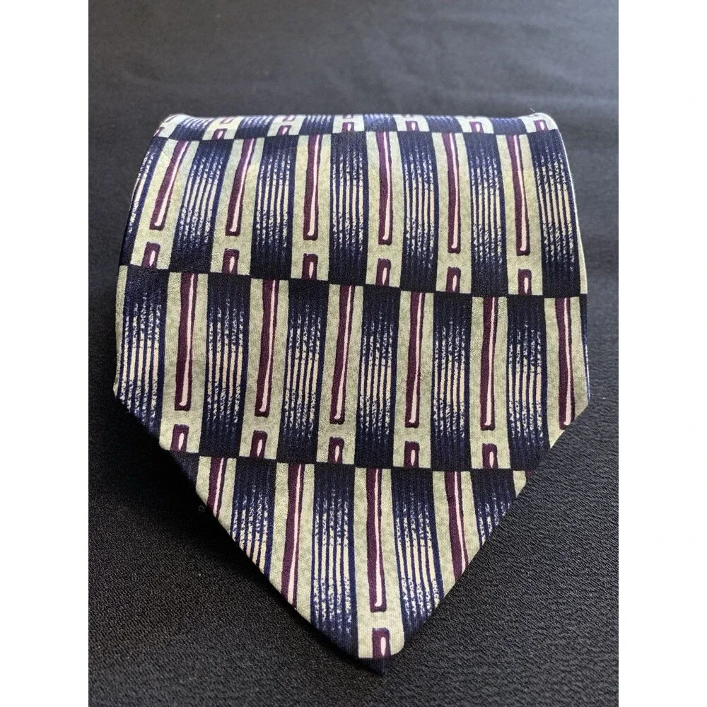 Vtg 90s Ottimo Uomo Silk Neck Tie Men Designer Green Purple Abstract Art Deco